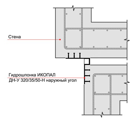 Гидрошпонка в стене наружный угол